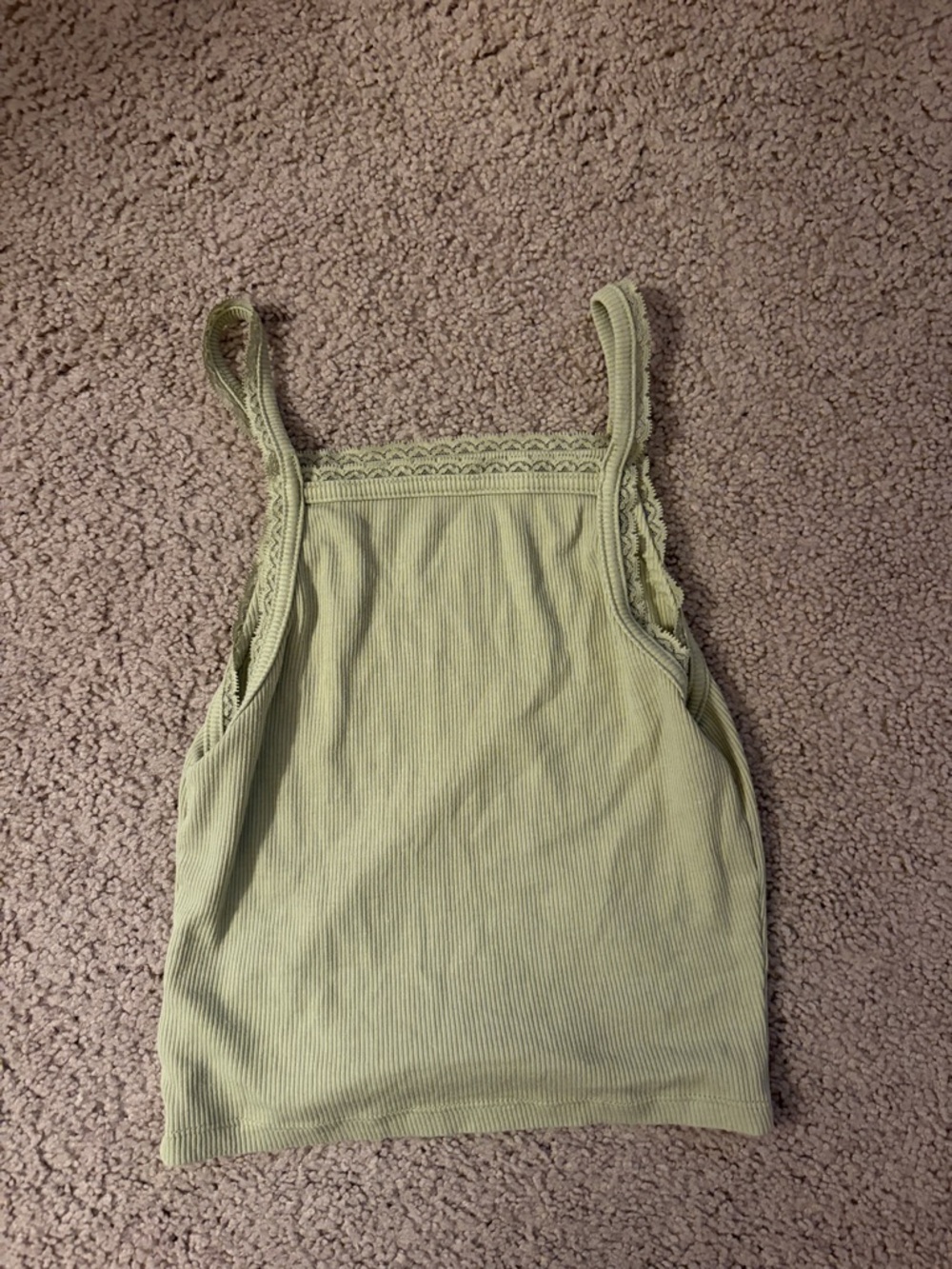 American Eagle Outfitters Light Sage Ribbed Lace-Trim Cami